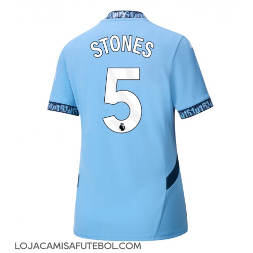 Camisa de Futebol Manchester City John Stones #5 Equipamento Principal Mulheres 2024-25 Manga Curta